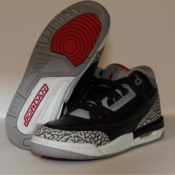 NIKE AIR JORDAN III 3 RETRO OG BG BLACK FIRE RED CEMENT GREY WHITE BRED 4.5Y - Picture 3 of 6